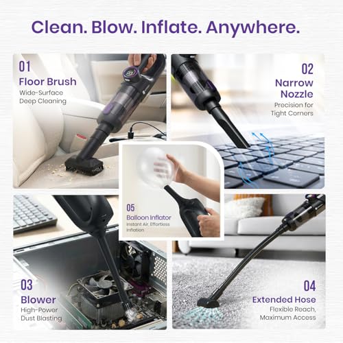 Image of Portronics MopCop Prime, 2-in-1 Cordless Handheld HEPA Vacuum Cleaner & Air Blower, 17000Pa Powerful Suction, 70000 RPM Brushless Motor, Type-C Rechargeable, Car & Home Cleaning Kit with Attachments