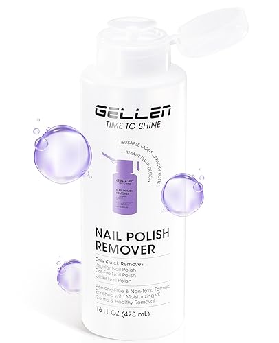 Gellen Removedor de esmalte de uñas removedor de esmalte de uñas sin acetona de 16 onzas líquidas con cabezal de bomba, removedor de esmalte de uñas