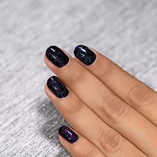 Image of ILNP Party Bus - Black Rainbow Flake Holographic Shimmer Nail Polish, Chip Resistant, 7-Free, Non-Toxic, Vegan, Cruelty Free, 12ml