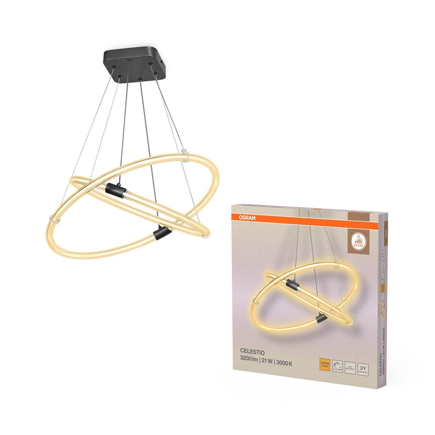 Osram LECVANCE Decor Celestio Lampada a sospensione in policarbonato curvo con LED e design a filamento, 21 W, 2400 lm, 3000 K, 830 bianco caldo, dimmerabile, grigio scuro, plastica (PC), IP20