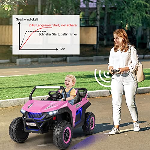 COSTWAY 2 Sitzer Kinderauto mit 2,4G Fernbedienung, 12V Kinder UTV mit Musik und Scheinwerfer, Elektro Auto 2-4 km/h, für Kinder ab 3 Jahren (Rosa)