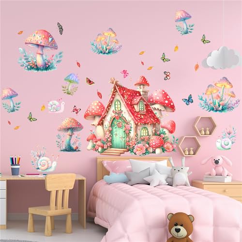 Vinilos decorativos removibles de vinilo impermeable con set de hongos y mariposas miniatura 2