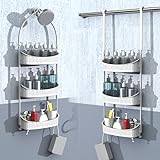 EMT ETRENDS Heavy duty shower caddy hanging; 3 tiers supper large plastic shower basket over the showerhead; never rust baskets over the door, shower organizer for bathroom without tools, White