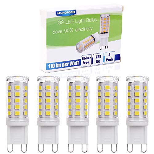 JAUHOFOGEI G9 LED Bulb 120V, 3 watt Replacement for 25W T4 JCD Halogen, Crystal Ceiling Chandelier Lamp Pendant Light Bulbs, Non-dimmable and No Flicker, Bi Pin Base, Daylight White 6000K, 5 Pack JAUHOFOGEI G9 LED Bulb 120V, 3 watt Replacement for 25W T4 JCD Halogen, Crystal Ceiling Chandelier Lamp Pendant Light Bulbs, Non-dimmable and No Flicker, Bi Pin Base, Daylight White 6000K, 5 Pack