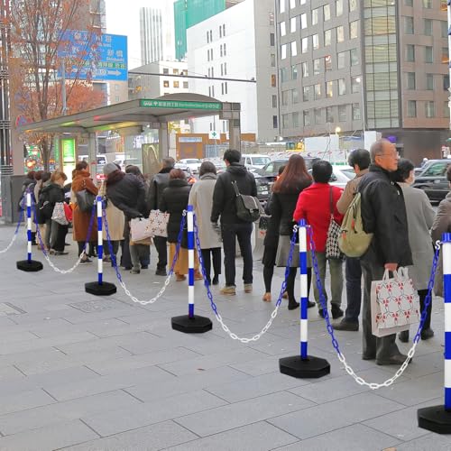 Image of Amylove 9 Packs Traffic Delineator Post Cone with Base, Traffic Cones Safety Cones Caution Cones Plastic Stanchion Chain Safety Barriers with 6.6 Feet Link Chain and S Hooks for Parking Lot (Blue)