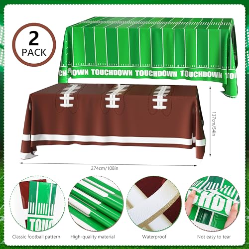 Image of TREWAVE 114 PCS Football Party Decorations, Super Bowl Party Supplies with Football Foil Fringe Curtains, Tinsel Table Skirts for Game Day Tailgate Birthday Party