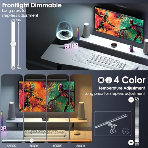 Quntis RGB Pro+ Monitor Light Bar with Remote, 15 Modes Gaming Backlight, 4 Colors & Brightness Dimmable Fronlight, 20