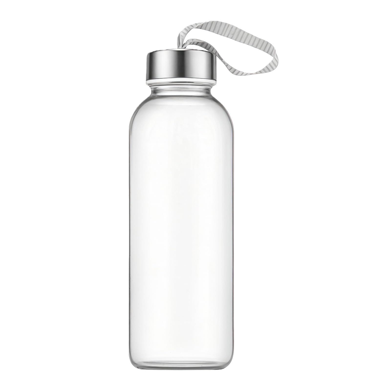 ericotry 12 oz Glass Water Bottles Clear Refillable Drinking Bottles with Stainless Steel Caps Carry Loop for Juice Sports Beverages