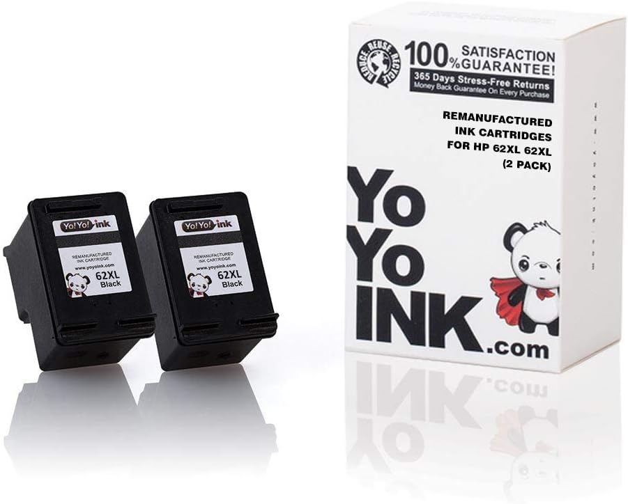 YoYoink Remanufactured Ink Cartridge Replacement for HP 62XL Black Ink (2 Black Cartridges) for HP Printer Envy 5540 5643 5660 5663 7640 7645 Officejet 200 5740 5745 5746