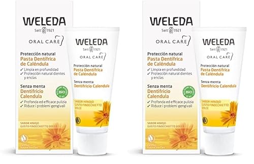 Weleda Dentifricio Calendula, dentifricio senza fluoro a base di estratto di calendula bio che lenisce e mantiene sano il cavo orale, aroma di finocchietto dolce (1x75 ml) (Confezione da 2)