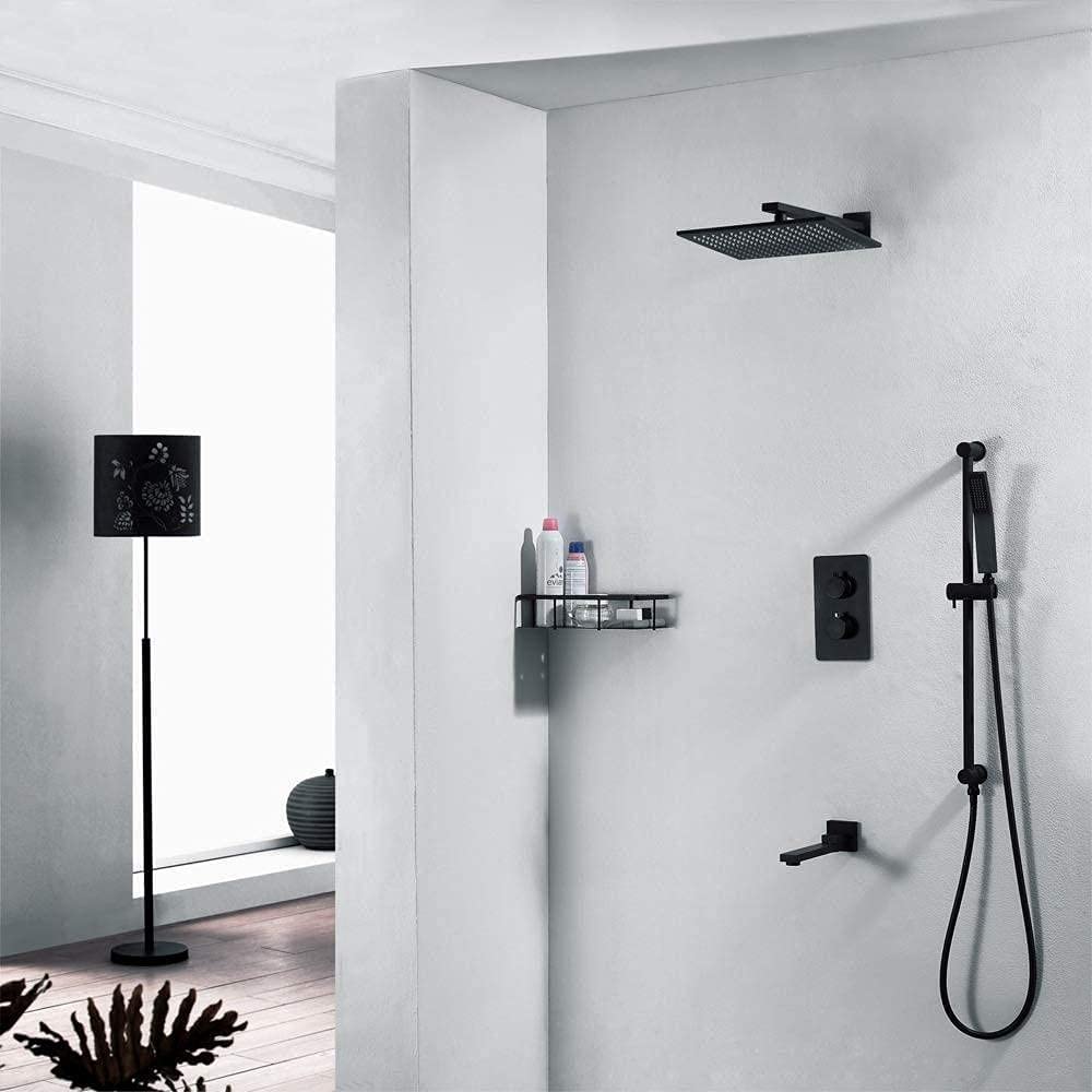 Aycdl Black Shower Head Household Thermostat 25Cm Square Shower Set Booster Top Spray Copper Shower Faucet Shower System 3 Modes Into The Wall Interesting Life