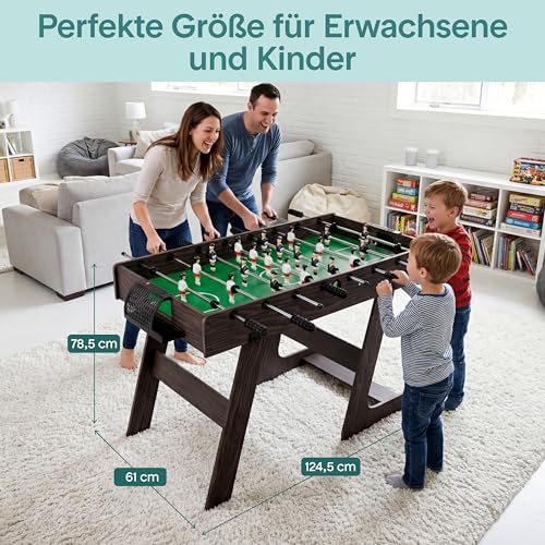SereneLife Tischkicker Klappbar 110 cm – Kickertisch für Kinder & Erwachsene Stabiler MDF Tischfußball mit Stahlstangen & 4 Bällen – Platzsparend faltbar für Zuhause & Hobbyraum