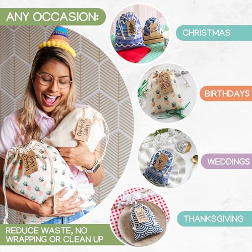 Reusable fabric gift bags for keeping gift wrapping costs manageable
