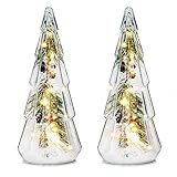 Costyleen 2PCS Christmas Ornaments Set, 15in Tower Shaped Glass Xmas Tree Artificial Snow Decoration