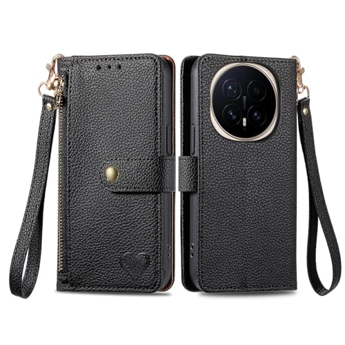 Coque Honor Magic8 Pro avec blocage RFID et support noir en cuir