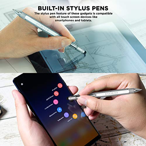 Screwdriver Pen Pocket Multi-Tool 6 in 1 – Multi-Functional & Sturdy Aluminum DIY Tool, With Screwdriver, Stylus, Bubble Level, Ruler & Phillips Flathead Bit, Unique Gift Idea (2 Piece, Silver/Yellow) - Thumbnail 4