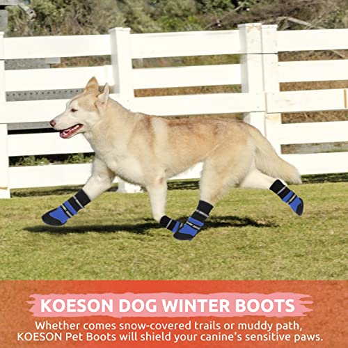 Koeson Waterproof Dog Boots Winter Pet Shoes, Outdoor Pet Snow Booties With Reflective Straps, Cold Weather Paw Protector With Anti-Slip Sole For Medium Large Dogs 4 Pcs Blue M #TOP5