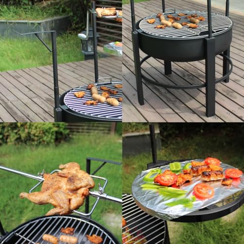 Fire Pit Steel Outdoor, 26In Firepit with Removable Cooking Grill, Cooking Grate, Rocking Rod, Waterproof Cover, Wood Burning Outside Patio Backyard Garden for Campfire Bonfire Camping Picnic - Image 5