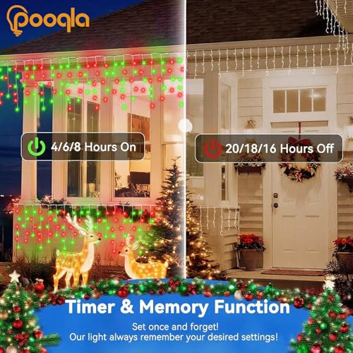 Image of Pooqla 35 Colors Icicle Lights for Outside, 39FT Icicle Christmas Lights | Outdoor Roof Christmas Lights with Remote, Color Changing LED Hanging String Lights for Roof Window Halloween Decorations