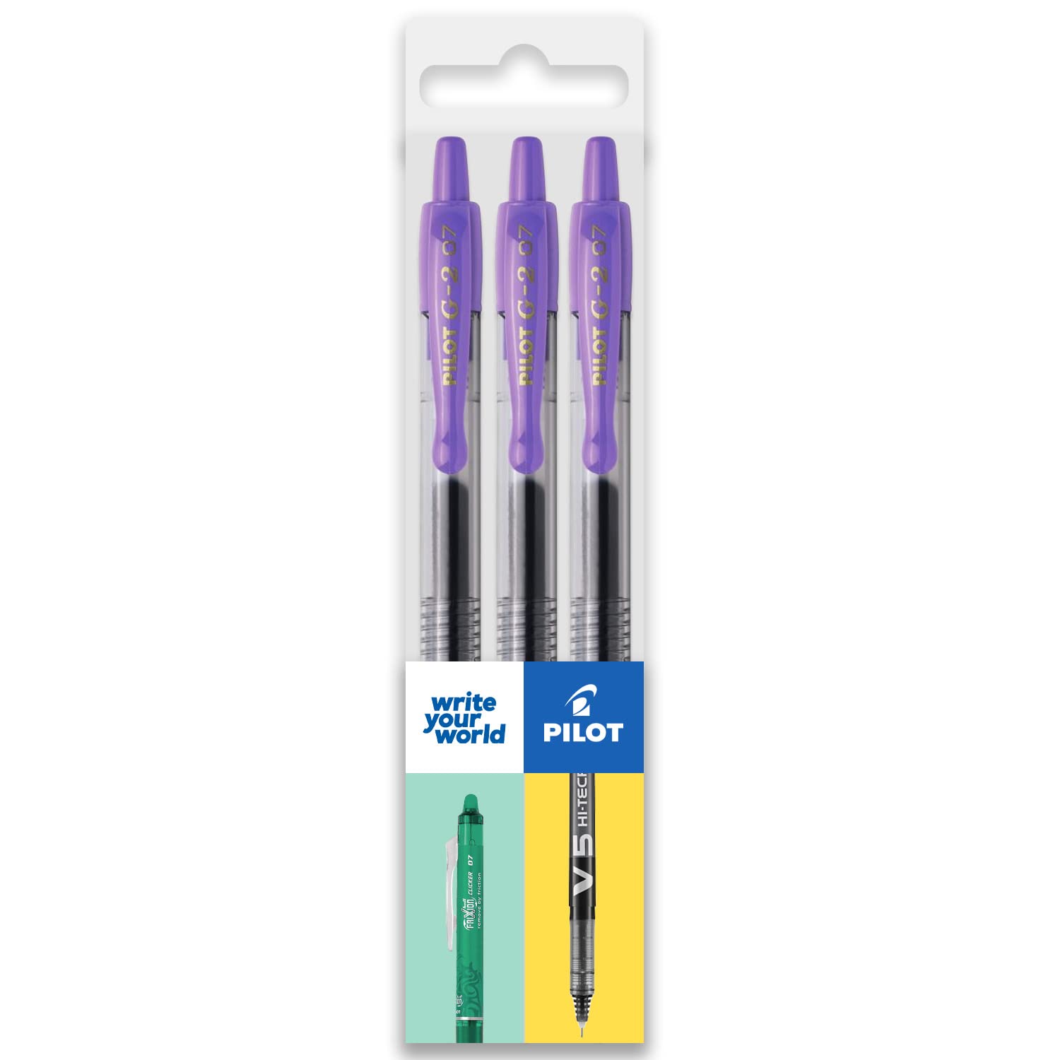Pilot G-2 - Bolígrafos retráctiles de tinta de gel, punta de punta de 0,7 mm, 3 unidades, tinta violeta