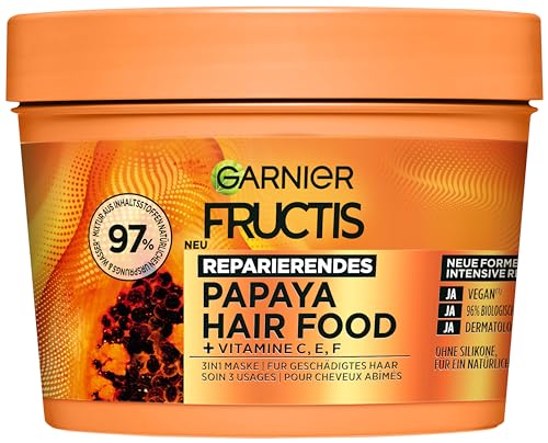 Garnier Fructis Papaya haarmasker, leave-in voor beschadigd haar en meer soepelheid, herstellend en regenererend, veganistische formule, zonder siliconen, Hair Food, 3-in-1, 400 ml