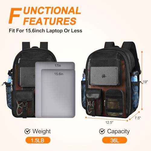 Mesh Backpack for School, 36L Heavy Duty Mesh Backpacks for Adults with Inner Laptop Compartment, Black Mesh Schoolbag for Outdoor Hiking Beach2