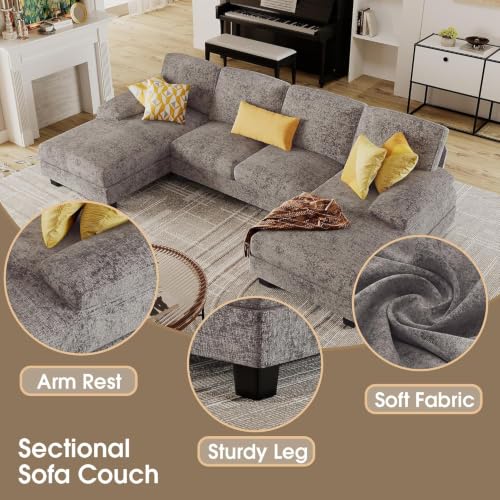 Sectional Couches for Living Room, Chenille, Grey
