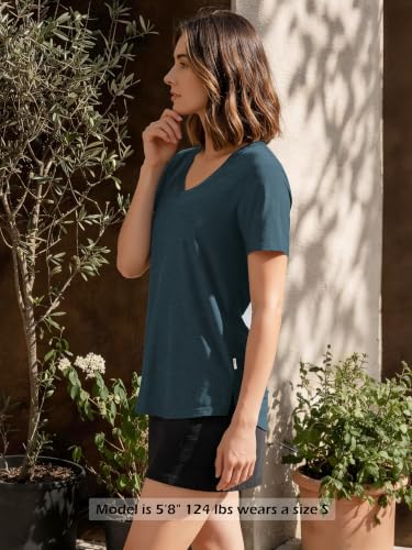 Image of ODODOS Women's Short Sleeve Performance V-Neck Tunic Tops, Ultra Soft odSTRATUM Tech Tee, Side Slit Relaxed T-Shirts