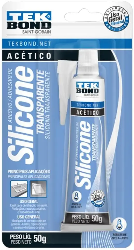 Silicone Acético Blister, Incolor, 50g