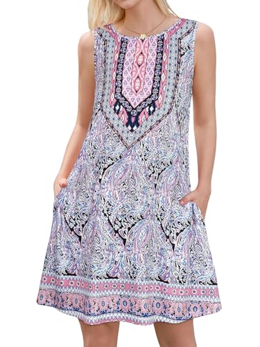 Image of Summer Dresses for Women Beach Boho Sleeveless Vintage Floral Flowy Pocket Tshirt Tank Sundresses 2026