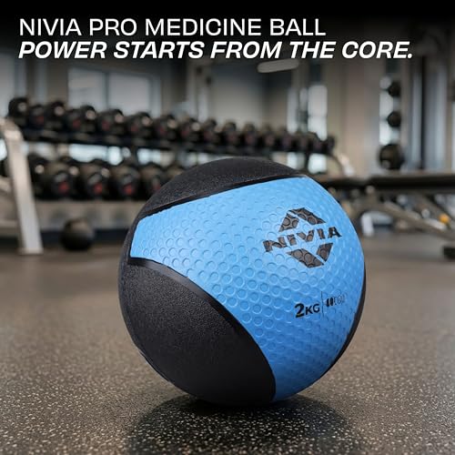 Image of Nivia Pro Medicine Ball for Strength Training, Core Workouts, Endurance Training, Non-Slip Surface, Weight Ball for Crossfit (Sky Blue, 2 KG)