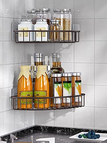 SMARTAKE 2-Pack Corner Shower Caddy, SUS304 Stainless Steel, Wall Mounted Bathroom Shelf with Adhesive, Storage Organizer for Toilet, Dorm and Kitchen (Bronze) - Image 6