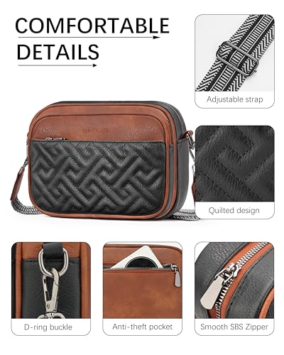 Image of Crossbody Bags for Women,Multi-Pocket Leather Crossbody Purse | RFID Blocking Pockets,Fits iPad,Adjustable Wide Strap,Quilted Exterior,8 Card Slots,Gift Ready