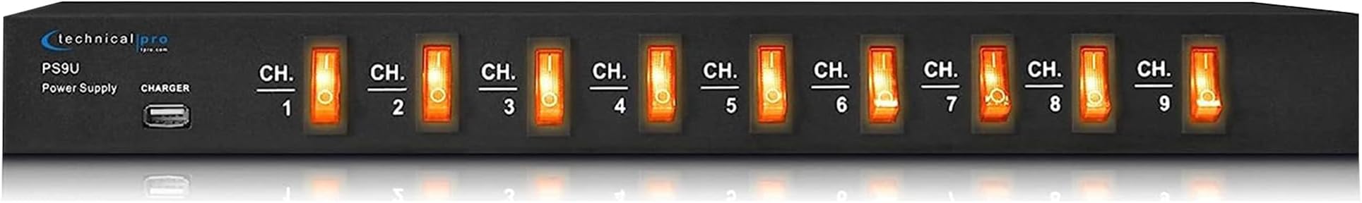 Technical Pro Electric Power Supply with 9 Power switches, 1800 Watts Max Load, 5V USB Charging Port, 9 Outlet High Load Power Cord 4 Foot