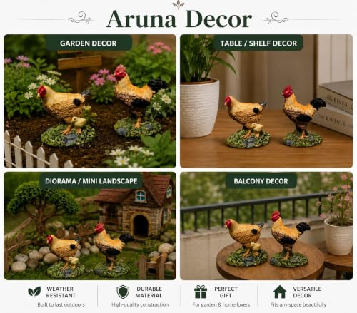 Image of Miniature Hen Set of 2 - Tiny Farmhouse Chickens for Miniature Garden Decor, Dollhouse Accessories & Cute Gifting, Handmade Mini Animal Figurines for Fairy Garden & Terrarium