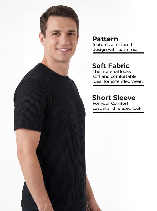 Image of Poly Cotton Frill Round Neck T-Shirt for Men | |