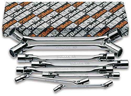 Beta 80/S8 Double Swivel End Socket Wrench Set, 8 Pieces ranging from 6mm x 7mm to 20mm x 22mm, with Chrome Plated