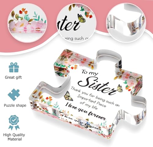 Image of VELENTI Gifts for Mothers Day - Sister Engraved Acrylic Puzzle Piece with Heartfelt Message - Perfect Sister Birthday, Thanksgiving, Paperweights - Cute Decoration for Home, Office