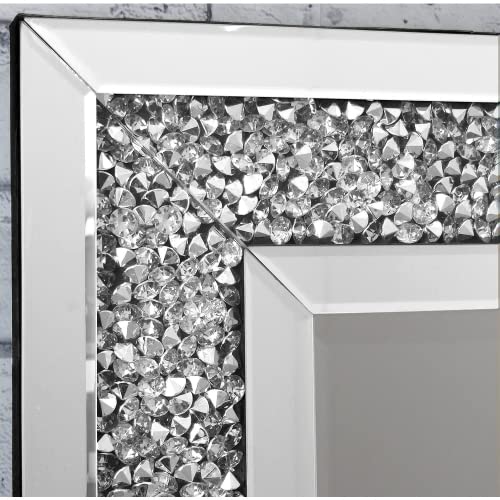 Shyfoy Crystal Mirrors For Wall Decor 35.4"X23.6" Decorative Wall Mirror Rectangle Silver Sparkly Crush Diamond Hanging Wall-Mounted Mirror For Living Room Stunning Home Décor Modern Glass Art #TOP5