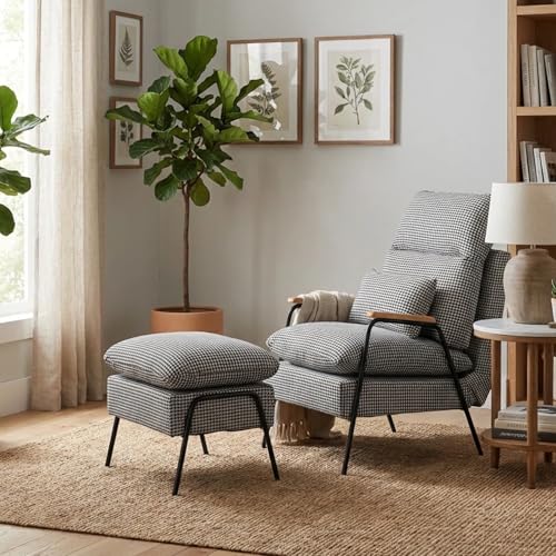 Sillón reclinable moderno tela algodón negro miniatura 2