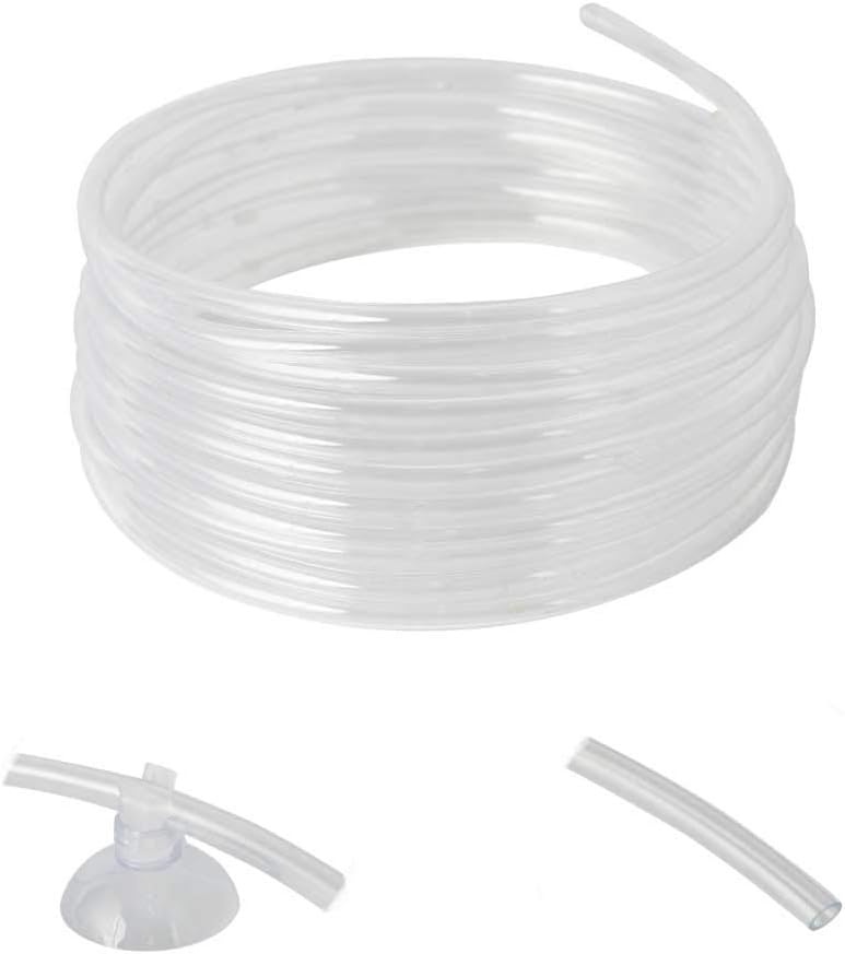 ZRDR Airline Tubing 16.4 Feet PU Aquarium CO2 Pressure Proof Tubing Trachea with Check Valves, Suction Cups, Soft and Transparent Aquarium Air Pump Accessories for Fish Tank