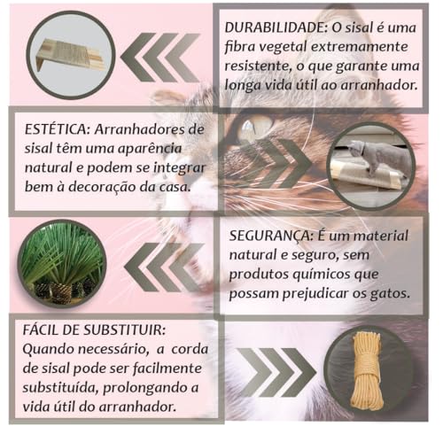Arranhador para Gatos, Corda Sisal Substituível, Controla Estresse, Afia Garras, Durável, Atóxico, P