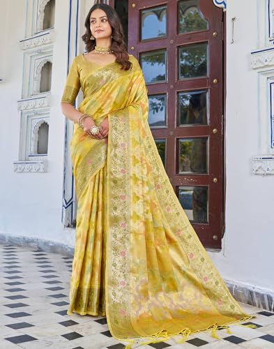 Image of SIRIL Women's Banarasi Silk Jacquard Zari Work Saree With Unstitched Blouse Piece