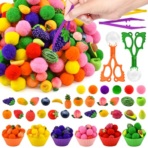 140 Pcs Fruits Sensory Bin Items Summer Fruits Farm Counting Sorting Sensory Bin Filler Fine Motor Famer Vegetable Counts for Spring Summer Sorting Counting