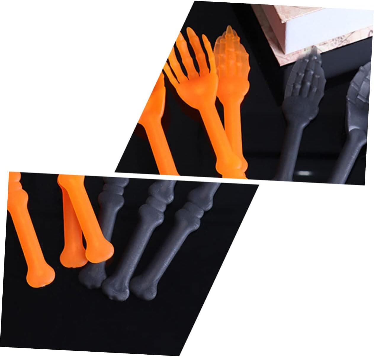 6pcs Halloween Party Supplies Creative Plastic Forks Spoons Orange Black Fun Tableware for Kitchen Dining Bar Unique Bone Design for Boys and Girls Celebrations