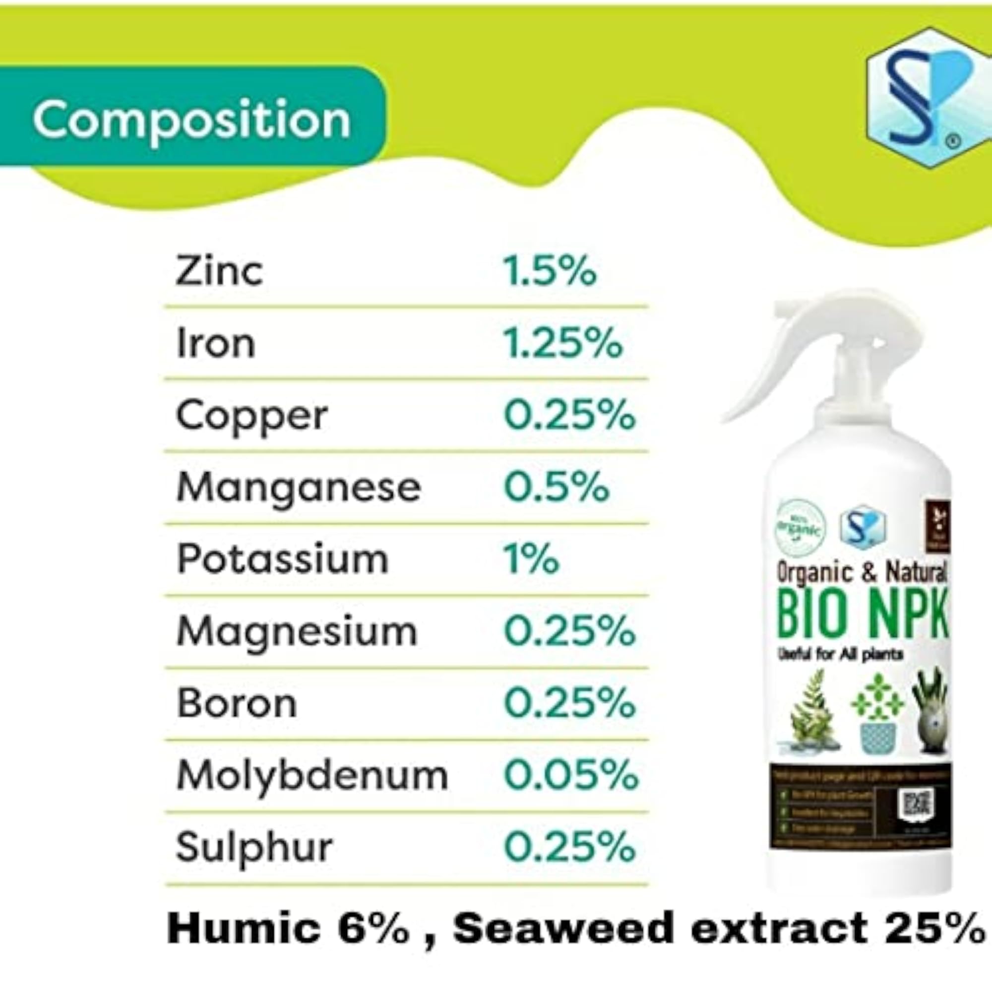 Organic Liquid Bio NPK Fertilizer with Free Spray Bottle, 400ml
