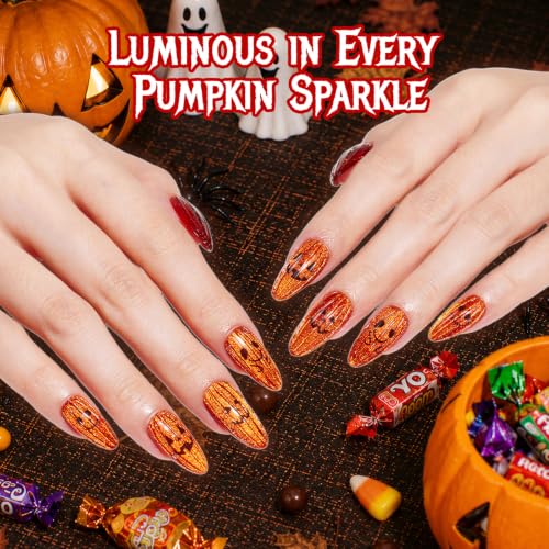 Image of Beetles Halloween Gel Nail Polish Set, 6 Colors Black Orange Purple Green | for Spooky Nail Art, Fall Pumpkin Ghost DIY Manicure, UV LED Soak Off Gel Polish