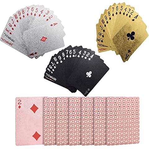 Loscrew 4 Card Games Playing Cards Waterproof Poker Cards Plastic Poker Card Novelty Poker Game Tools for Family Game Parties (Black + Silver + Gold + Rose Gold) Cover