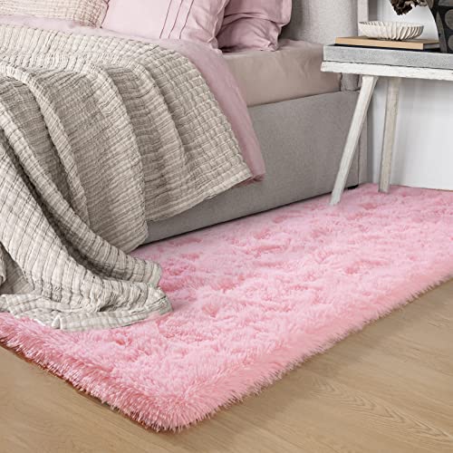 Unirea Fluffy Runner Rug For Bedroom Living Room 2X6 Feet, Pink Shag Area Rugs Soft Plush Carpet Thick Long Fur Rug For Hallway Beside Kids Nursery Girls Room Home Decor Mats #TOP1