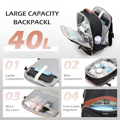 Large Travel Backpack 40L Flight Approved Anti-Theft Daypack for Women men Airplanes Personal Item Weekender College 17.3 Inch Laptop Backpacks3
